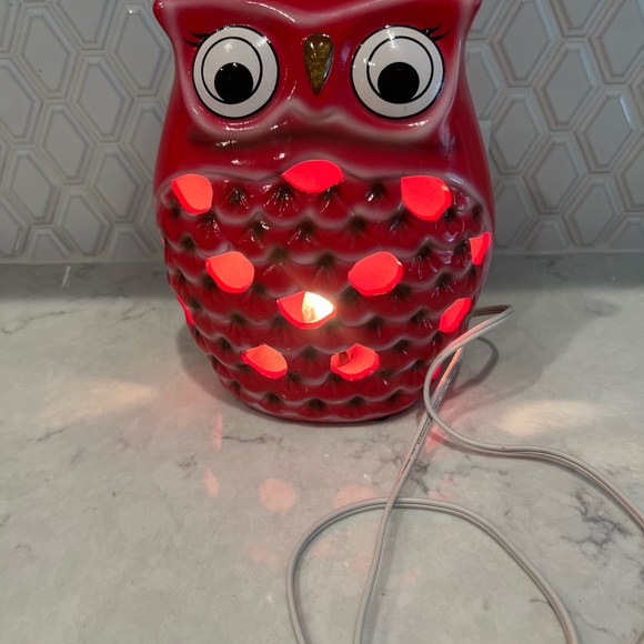 Retro Red Ceramic Owl w/Big Eyes Night Accent Lamp Vintage 8.25” H - Picture 2 of 8